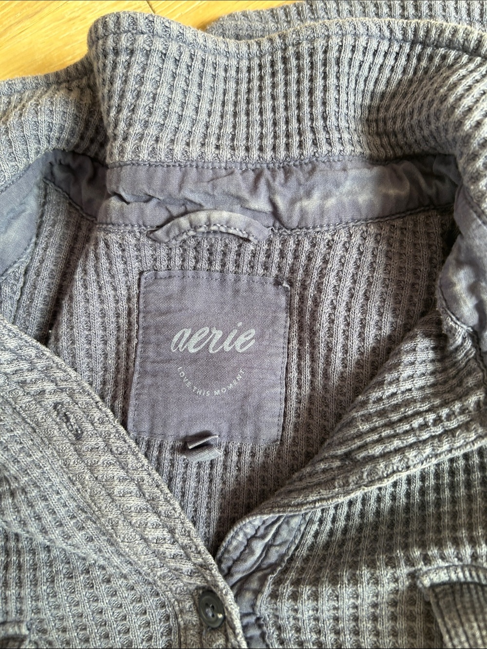 aerie Waffle-Knit Button-Up in Mauve Blue - Picture 2 of 4